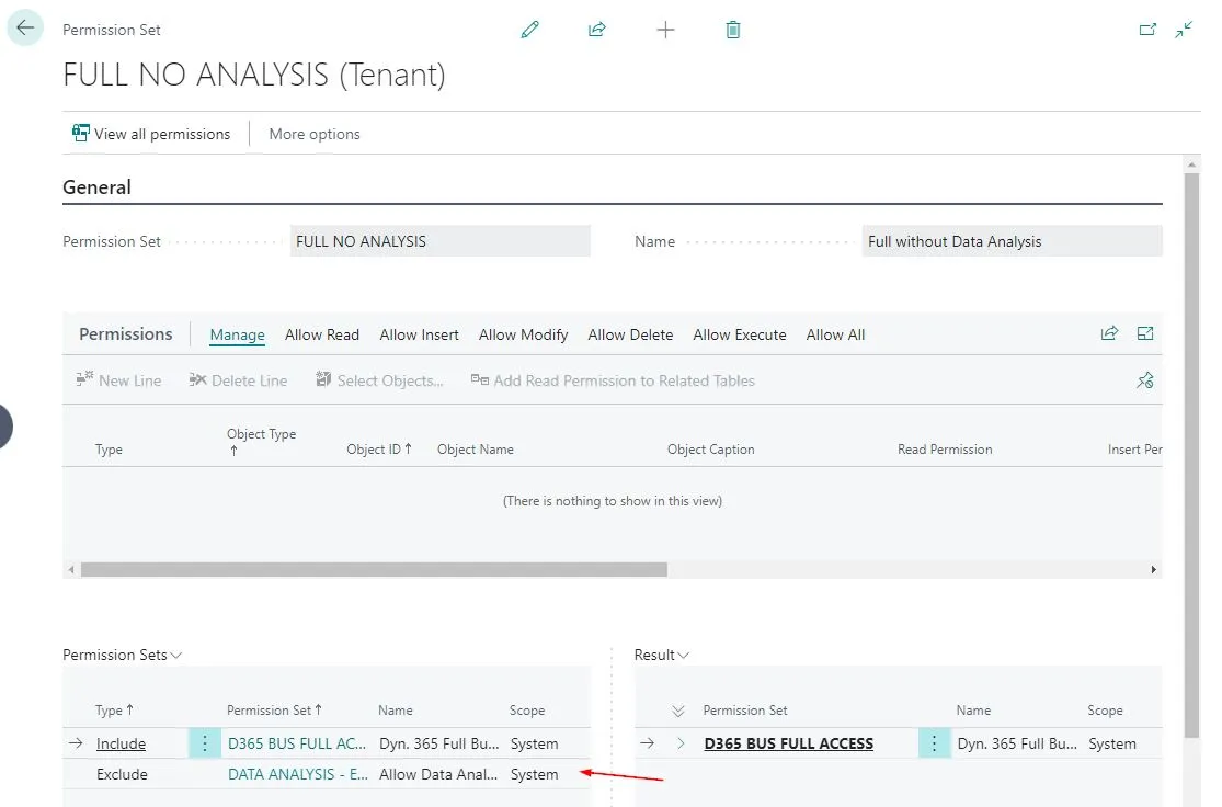 Create new permission set using exclude