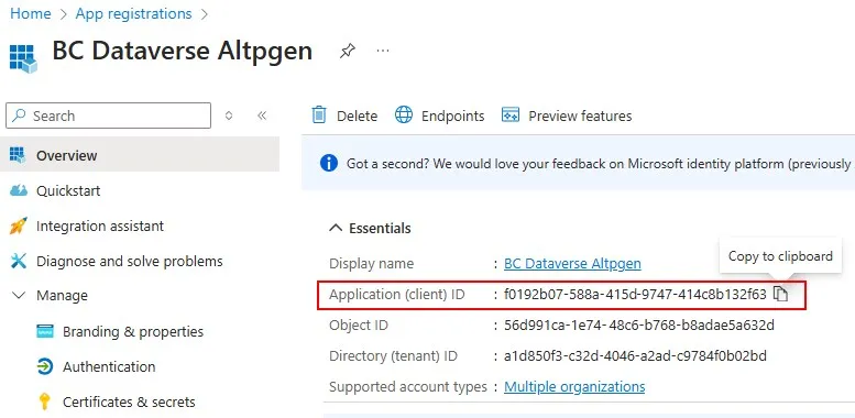 Copy Application (client) ID
