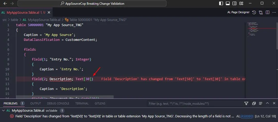 Error AS0080: Field ‘Description’ has changed