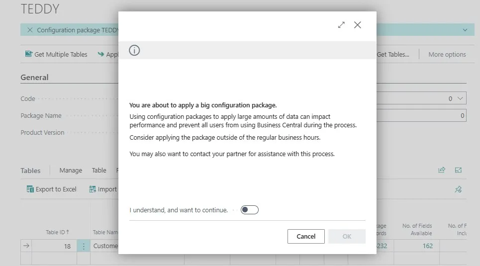 Warning on Applying Large Configuration Package