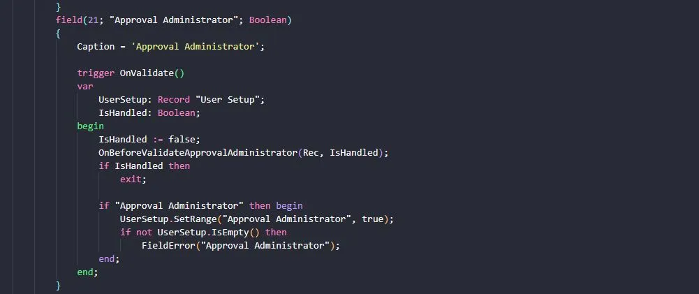 Approval Administrator Field Validation