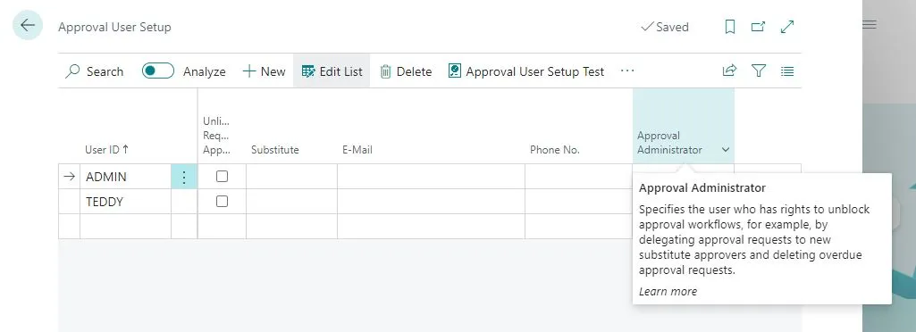 Approval Administrator under Approval User Setup