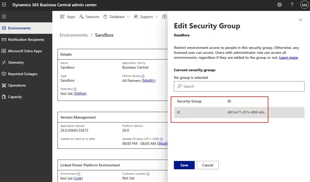 Assign the security group