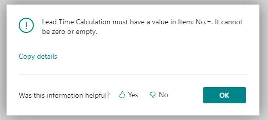 Error Lead Time Calculation must have a value.