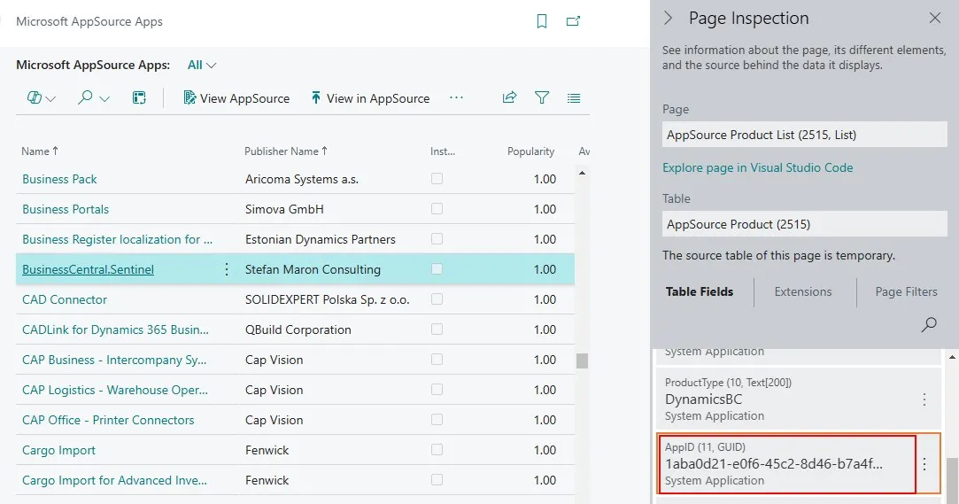 AppID under Page Inspection