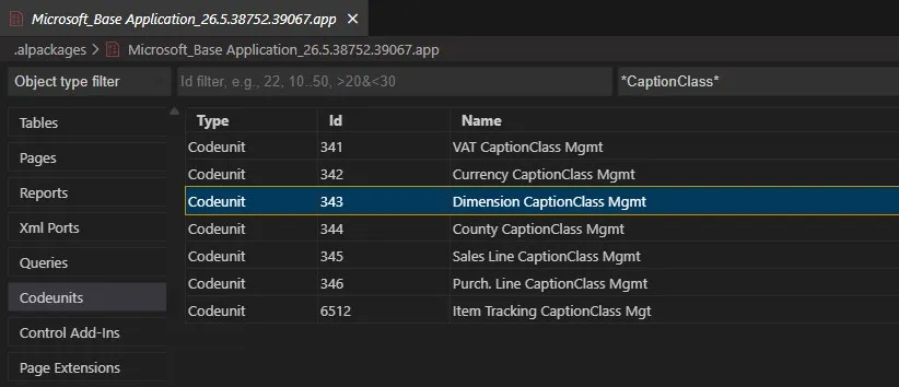 CaptionClass Codeunits