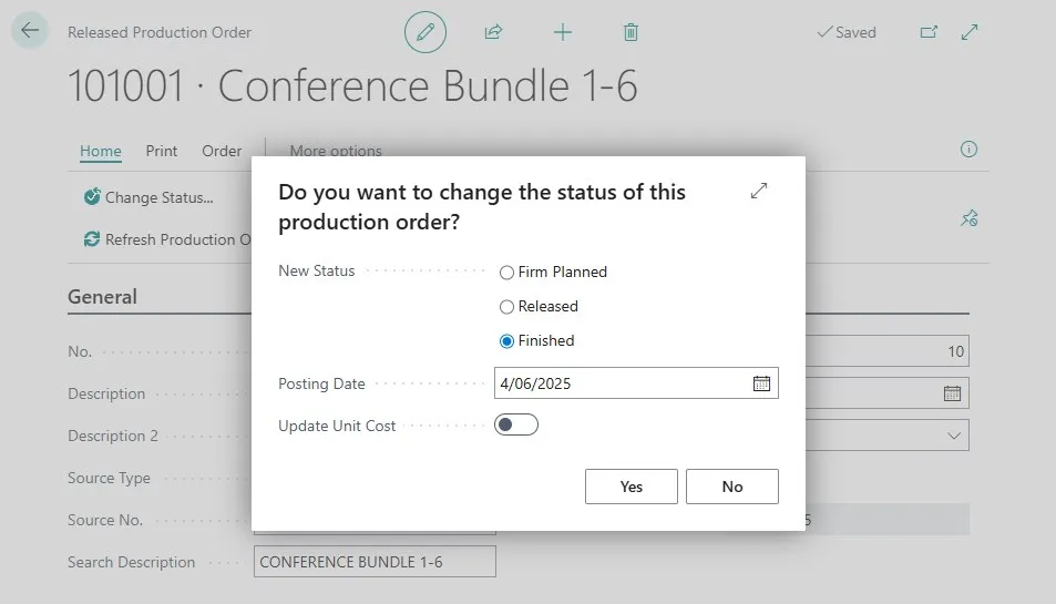 Change Production Order Status