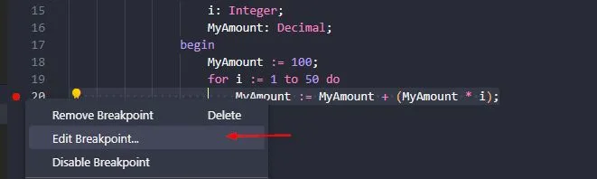 Editing a Breakpoint