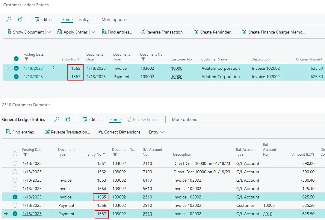 Customer Ledger Entries and General Ledger Entries link