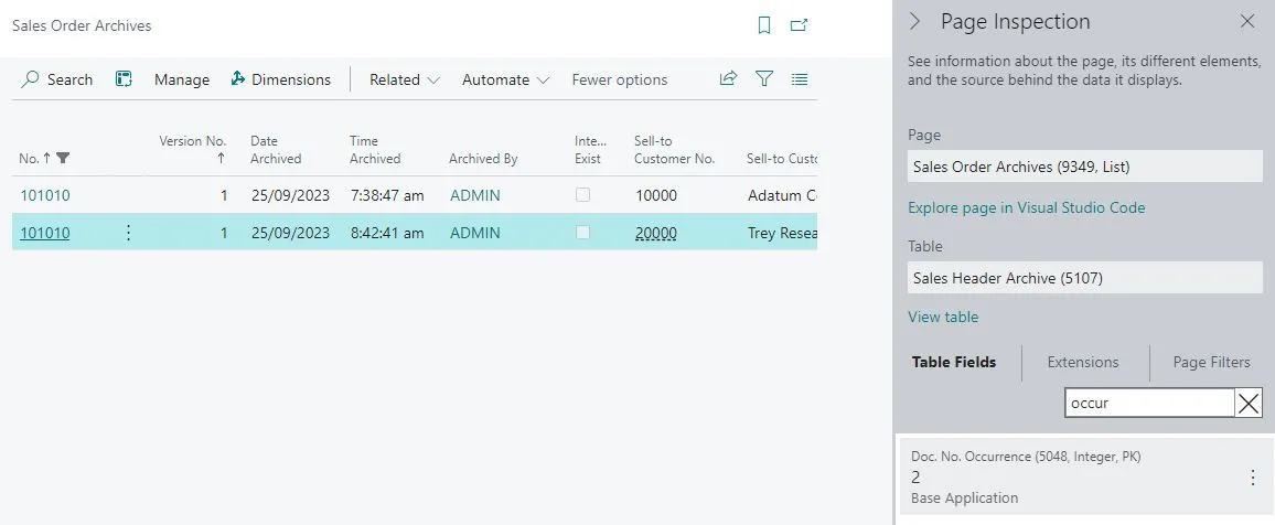 Two documents with the same number on Sales Order Archive.