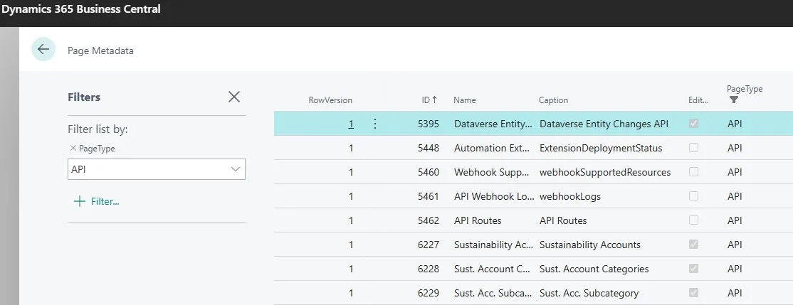 Filter API PageType