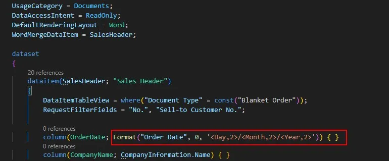 Format in DataSet
