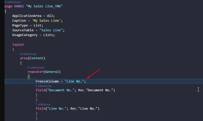 Freeze Column property