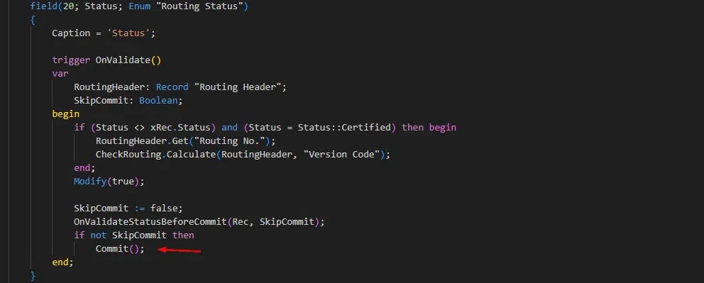 Commit on Status Validation