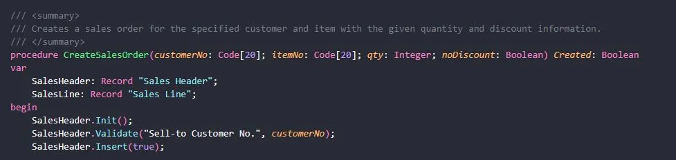 CreateSalesOrder procedure