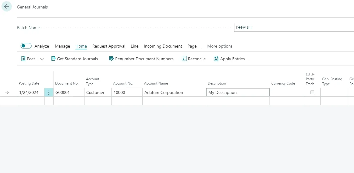Description is reset to blank on changing Account Type