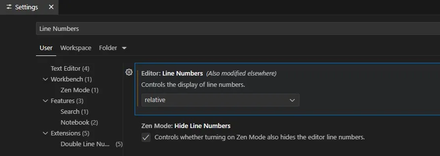 Line Numbers setting