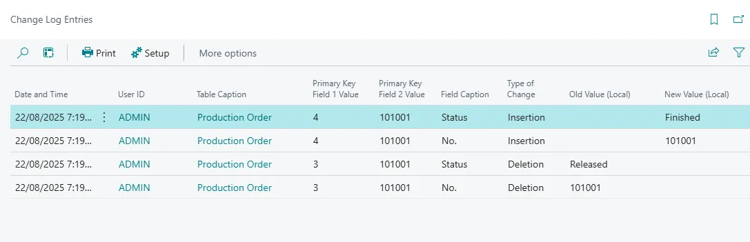 Change log entries