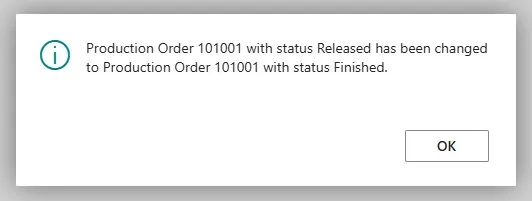 Changed production order status