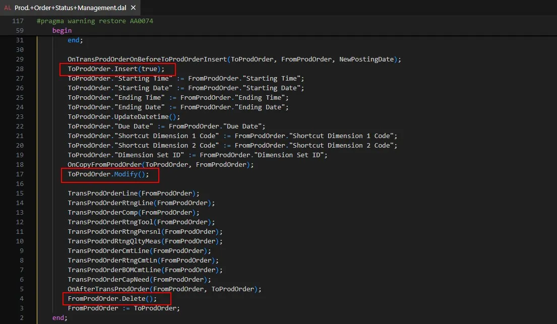 Codeunit 5407 “Prod. Order Status Management”