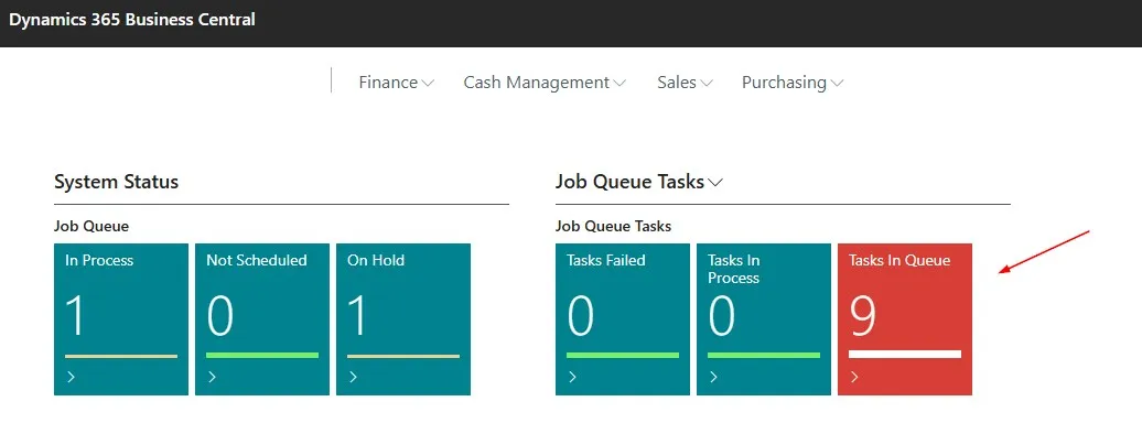 Job Queue Tasks Cue in Red