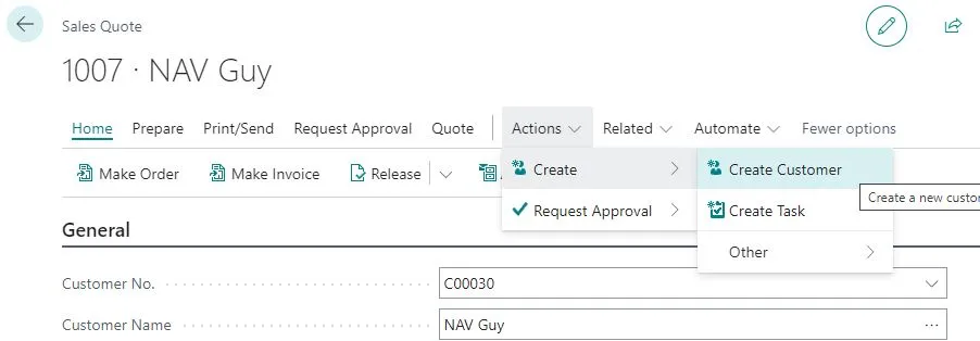 Manual Create Customer action