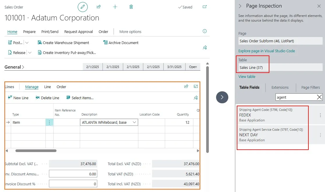 Shipping Agent fields in Sales Line