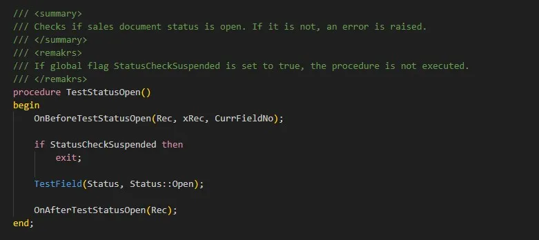 TestStatusOpen procedure