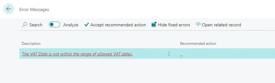 VAT Date is not within the range of allowed VAT dates error